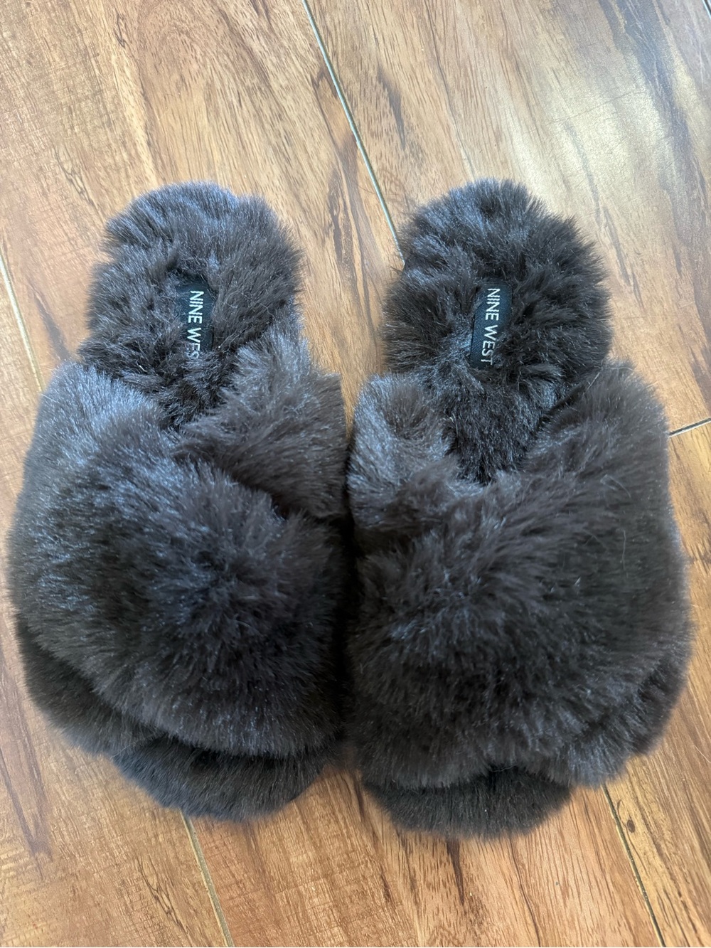 Nine West Chocolate brown Plush Faux Fur Slide Slippers